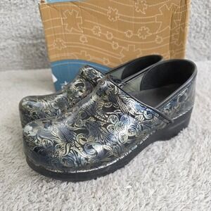 Dansko Paisley Floral Patent Leather Clogs Comfort Shoes Women‎ EU 38